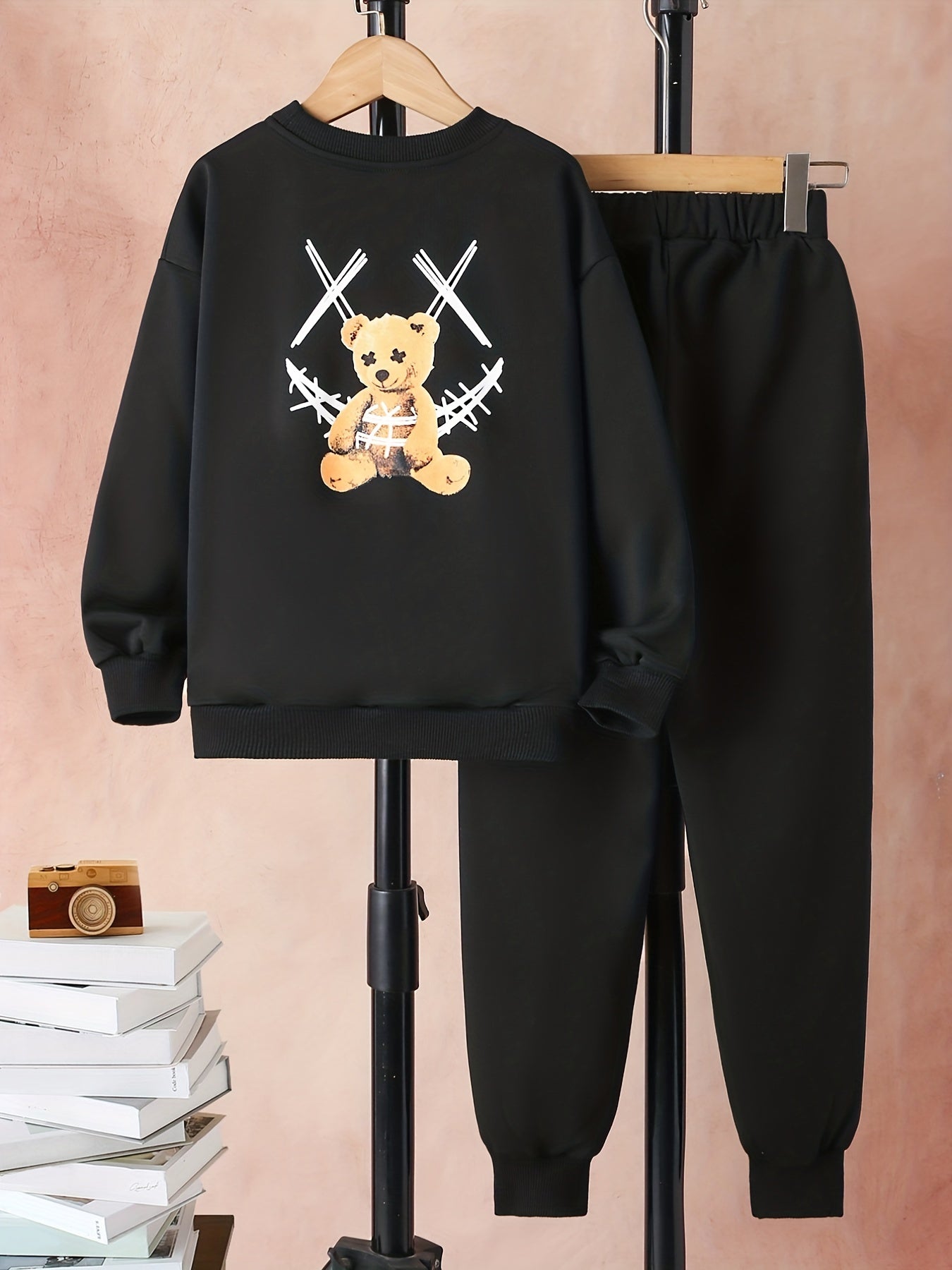 Colorful Letter Print Boy's 2pcs Sweatshirt & Sweatpants Set Halloween Style