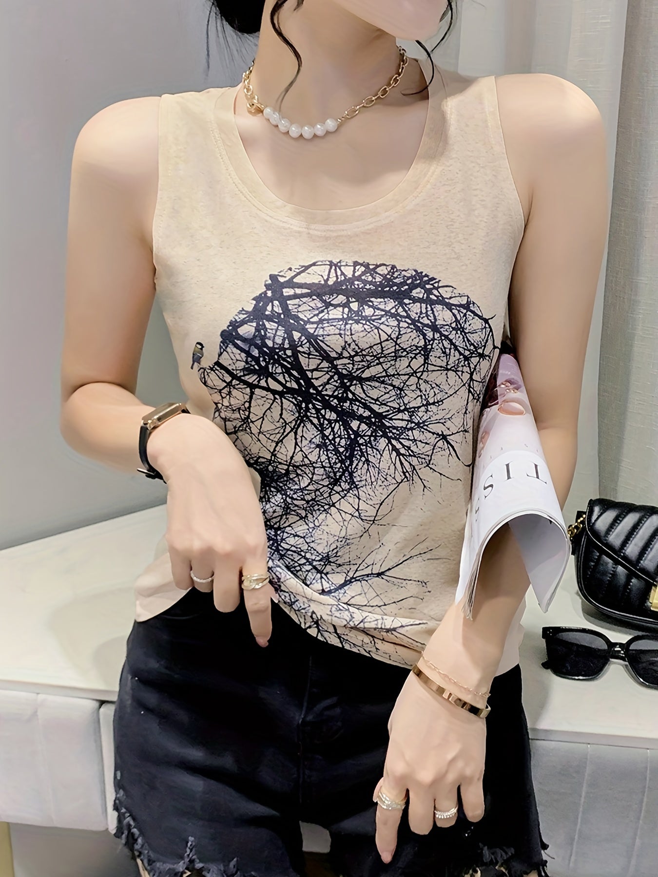Graphic Print Tank Top Crew Neck Sleeveless