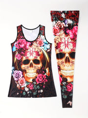 Butterfly Print 2pc Set Crew Neck Tank Top & Leggings Outfit Women's Clothing