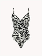 Leopard Print V neck Cami Bodysuit Sexy One Piece Bodysuit