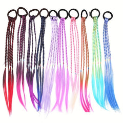 10pcs Girls Colorful Braids Ponytail Wig Hair Extension Hair Tie Hair Bands