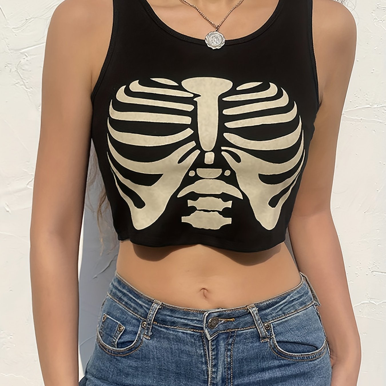 Skeleton Print Tank Top Sleeveless Summer Tank Top Women's Clothing