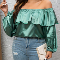 Casual Blouse Women's Plus Solid Layered Ruffle Trim Top