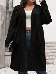 Solid Ribbed Long Sleeve Open Front Knit Cardigan