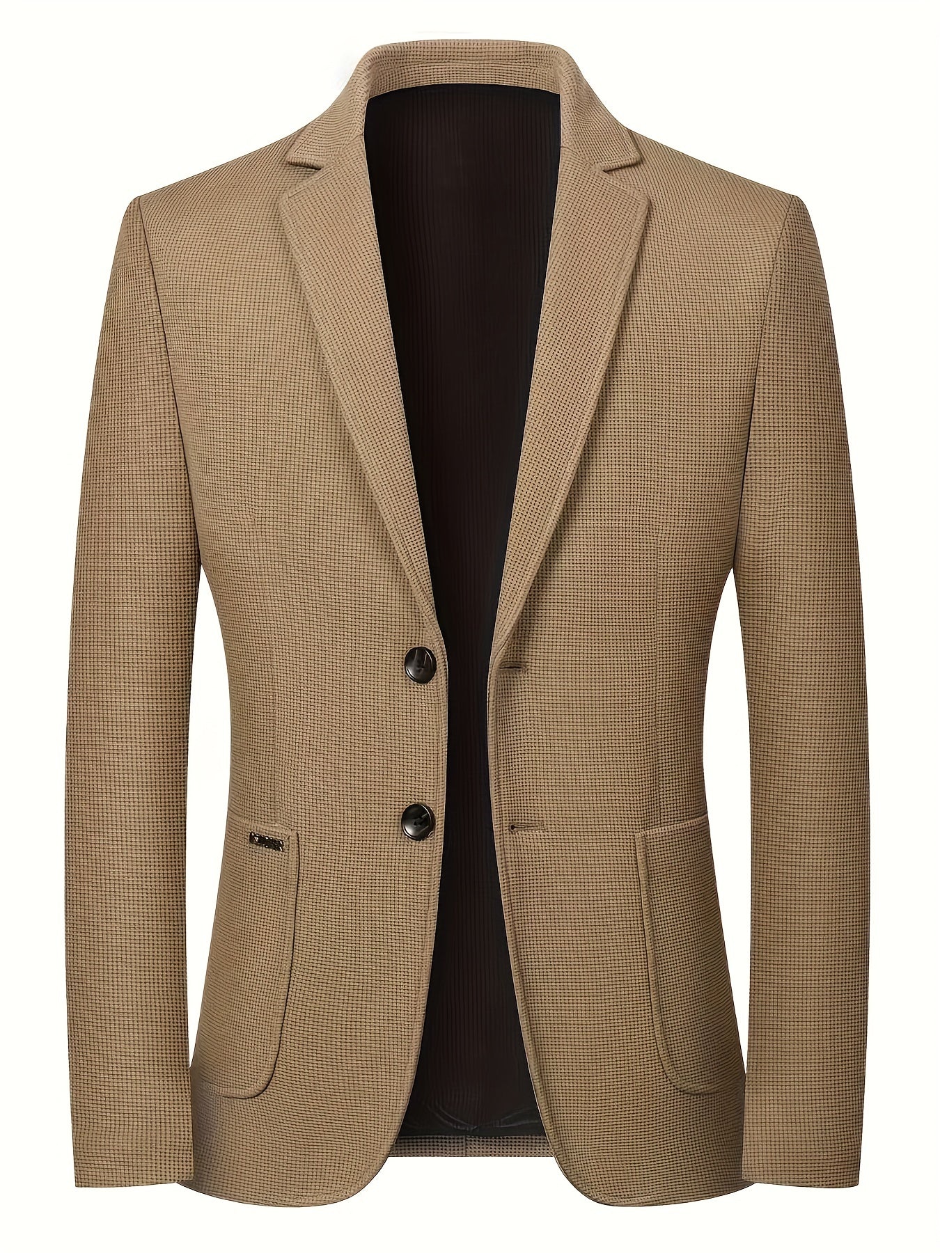 Casual Lapel Sports Coat Men's Waffle Pattern Blazer Spring Fall Business