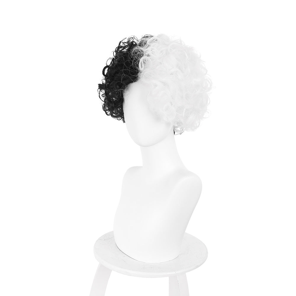 Halloween Half Half Curly Cos Wig Short Hair