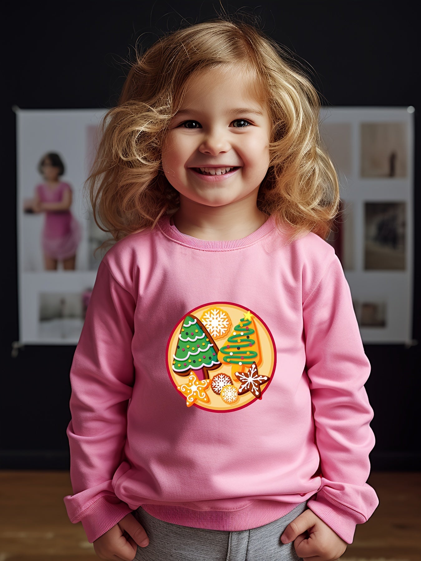 Christmas Cartoon Trees Print Girls Casual Creative Pullover Sweatshirt