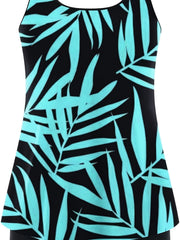 Leaf Print Tank Top & Shorts Swimsuit Set