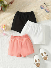 3pcs Girls' Striped Casual Shorts Set Kid Girls Summer Lounge Shorts