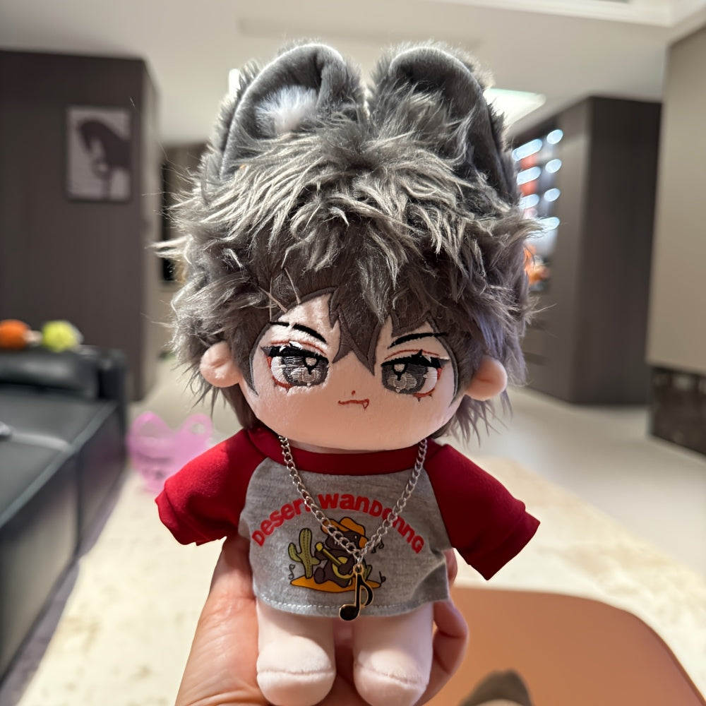 Desert Wandering Outfit for Plush Doll - Gray Shirt, Plaid Pants, Sneakers