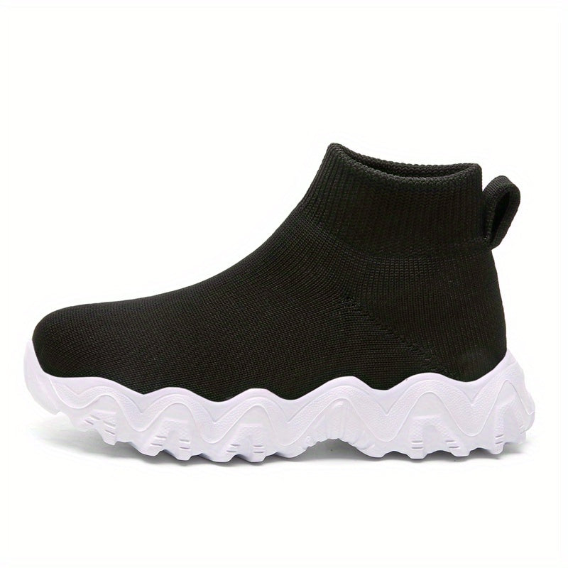 Girls Breathable Woven Sneakers Lightweight Anti Slip High Top Slip On Sneakers