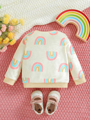 Baby Girls Rainbow Striped Ribbed Pullover Blouse Long Sleeve Warm Top