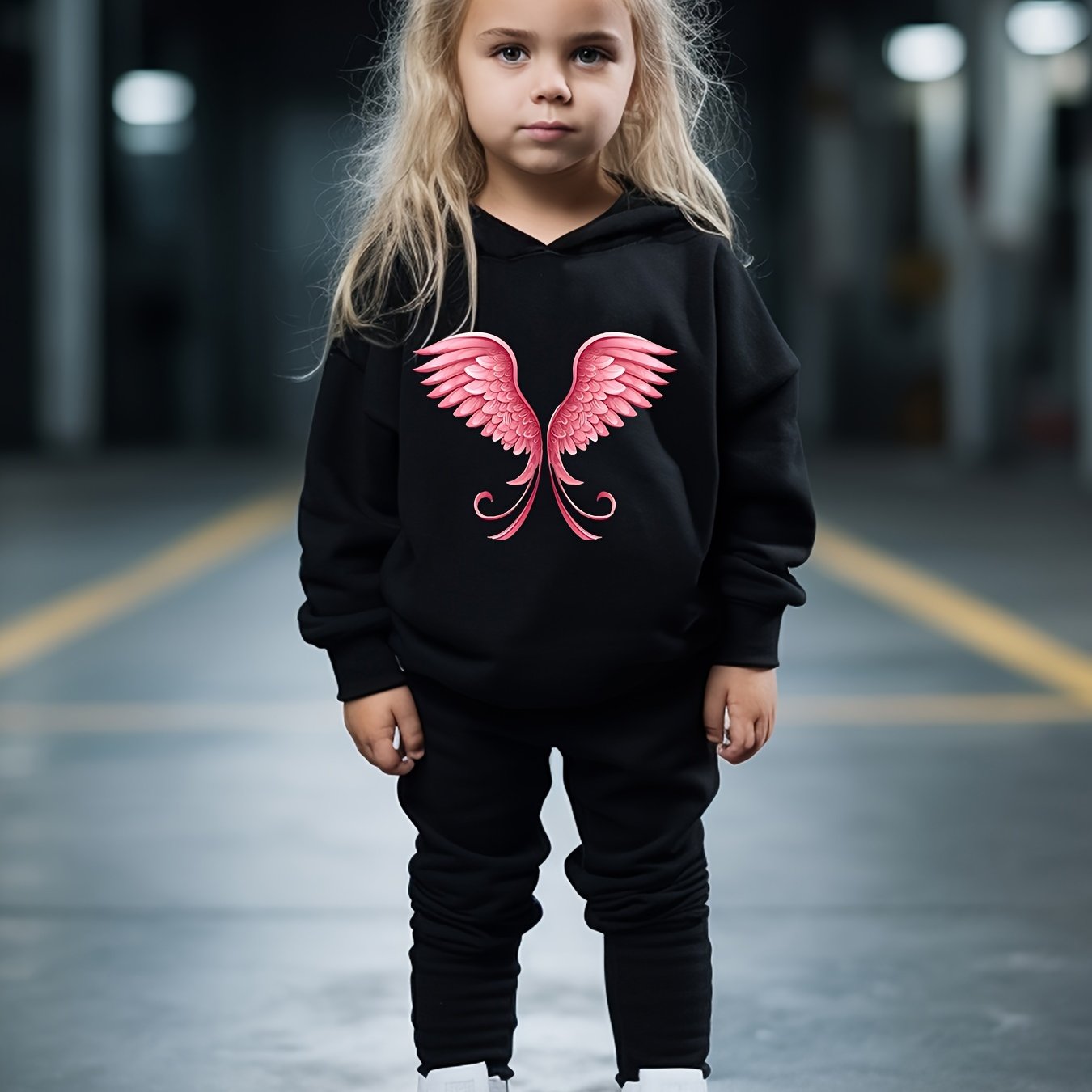 OERYUI 2pcs Sweet Wings Print Hoodies Pants Set for Spring Fall