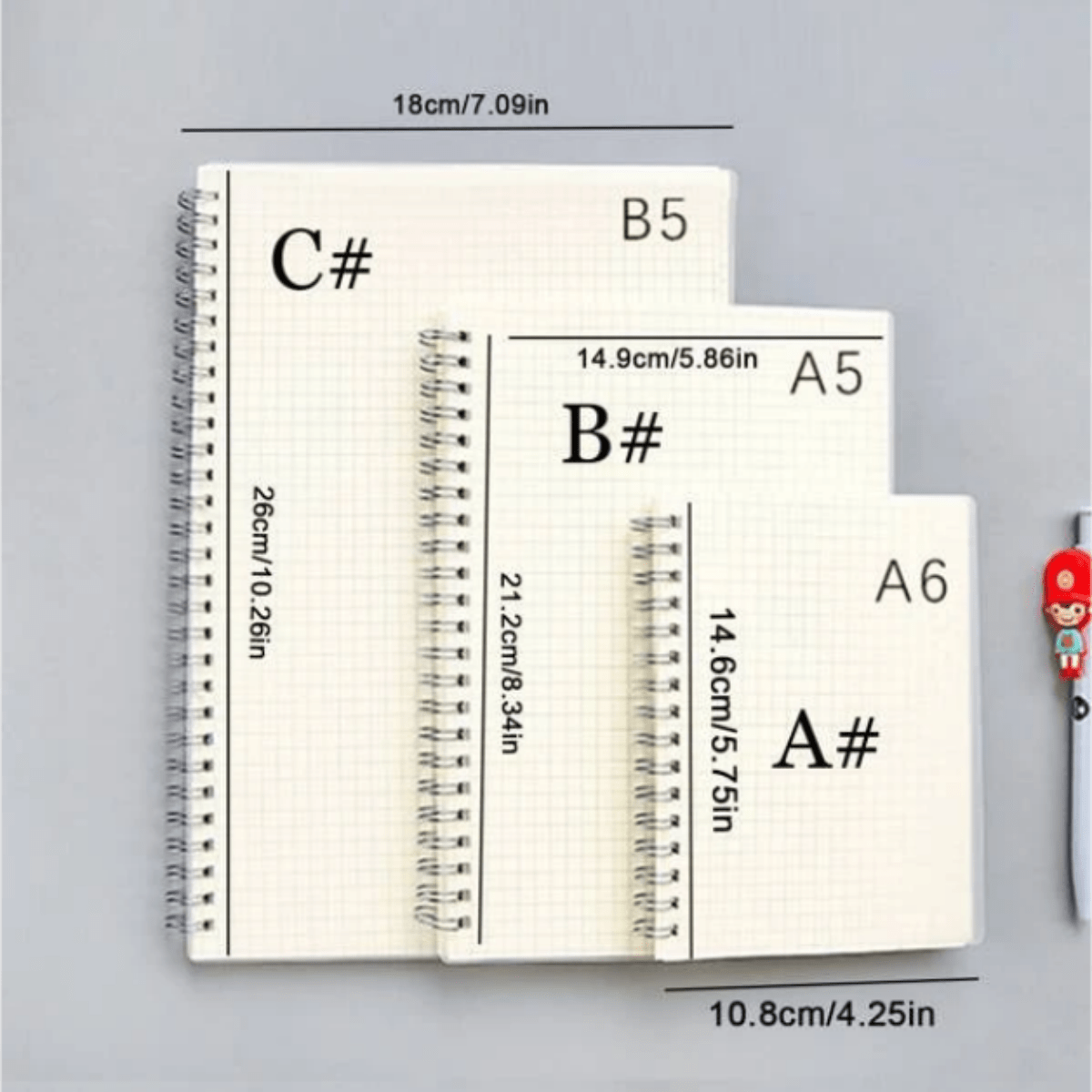 80 Sheet Coil Notebook PP Cover Horizontal Line Grid Inner Page Spiral Hardcover