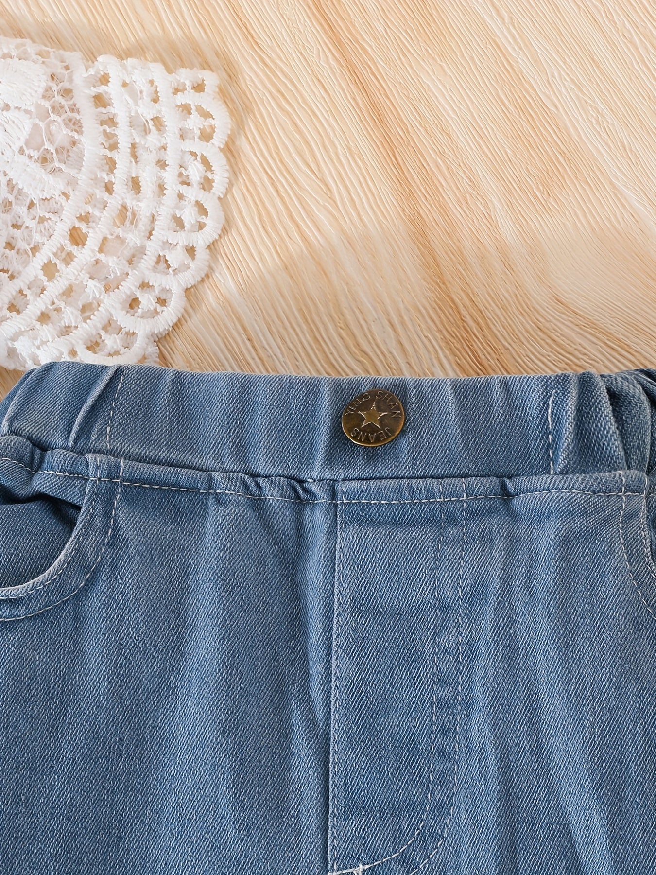 Baby Girl's Lace Romper Jeans Set