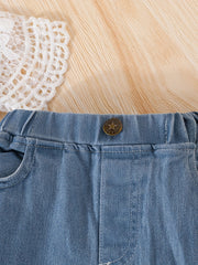 Baby Girl's Lace Romper Jeans Set
