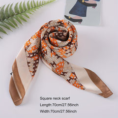 Letter Floral Print Bandana Block Satin Square Scarf