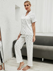 Checkerboard Satin Short Sleeve Pajama Set