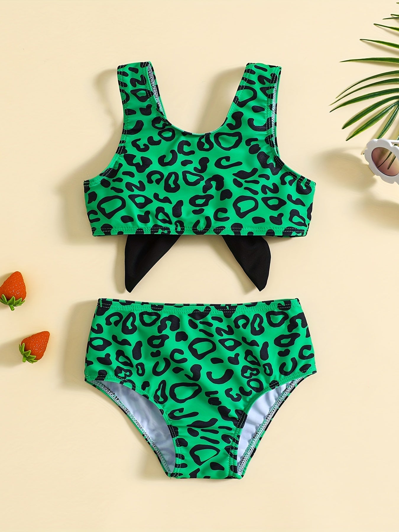 2pcs Leopard Print Top & Shorts Bikini Tankini Swimsuit Set