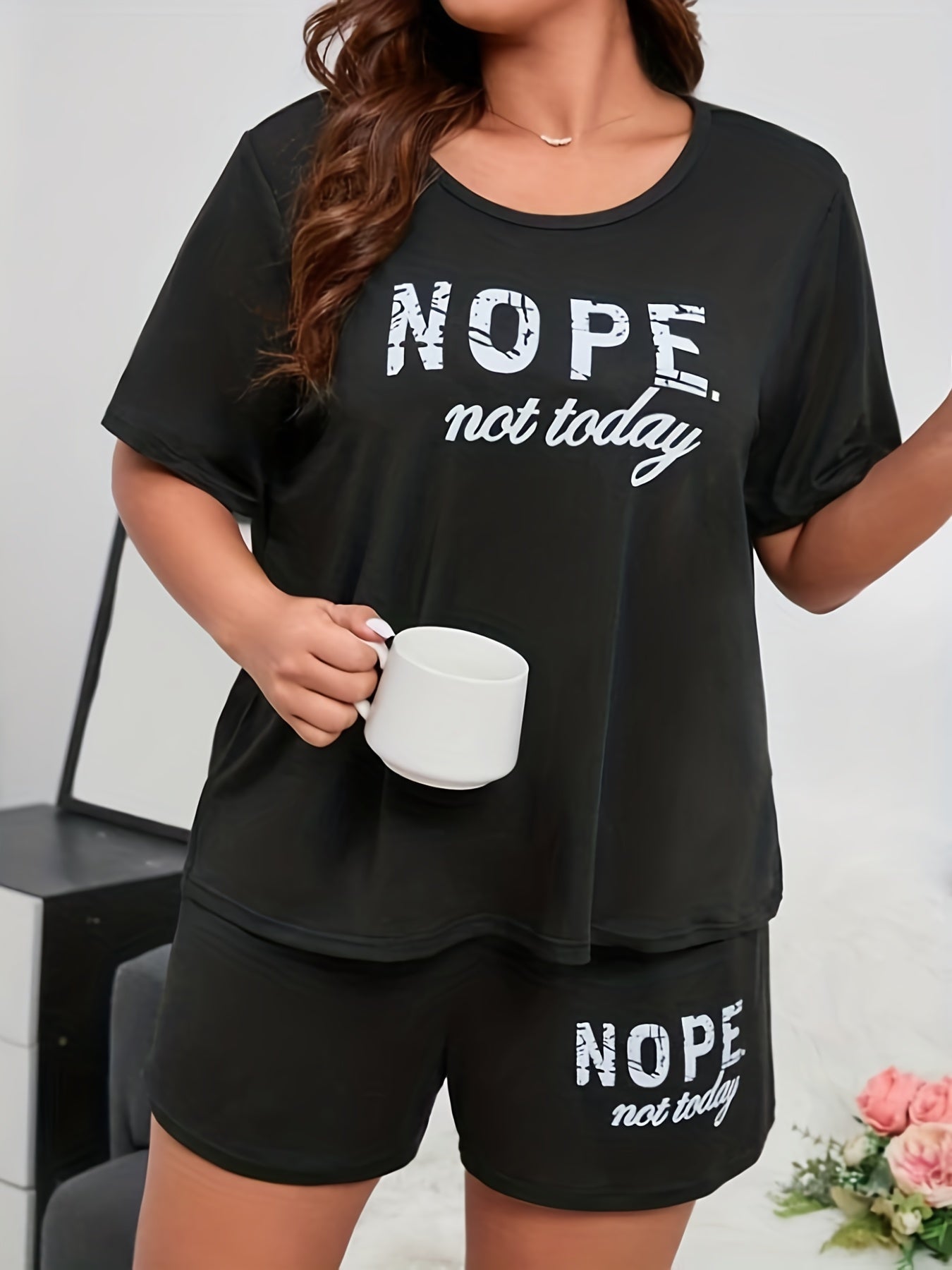 Slogan Lounge Set: Tee & Shorts Pajama