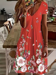 Women's Plus Floral Print V Neck Stretch Dress