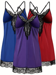 3 Pack Sexy Nightdress Set - Lace Racer Back Cami