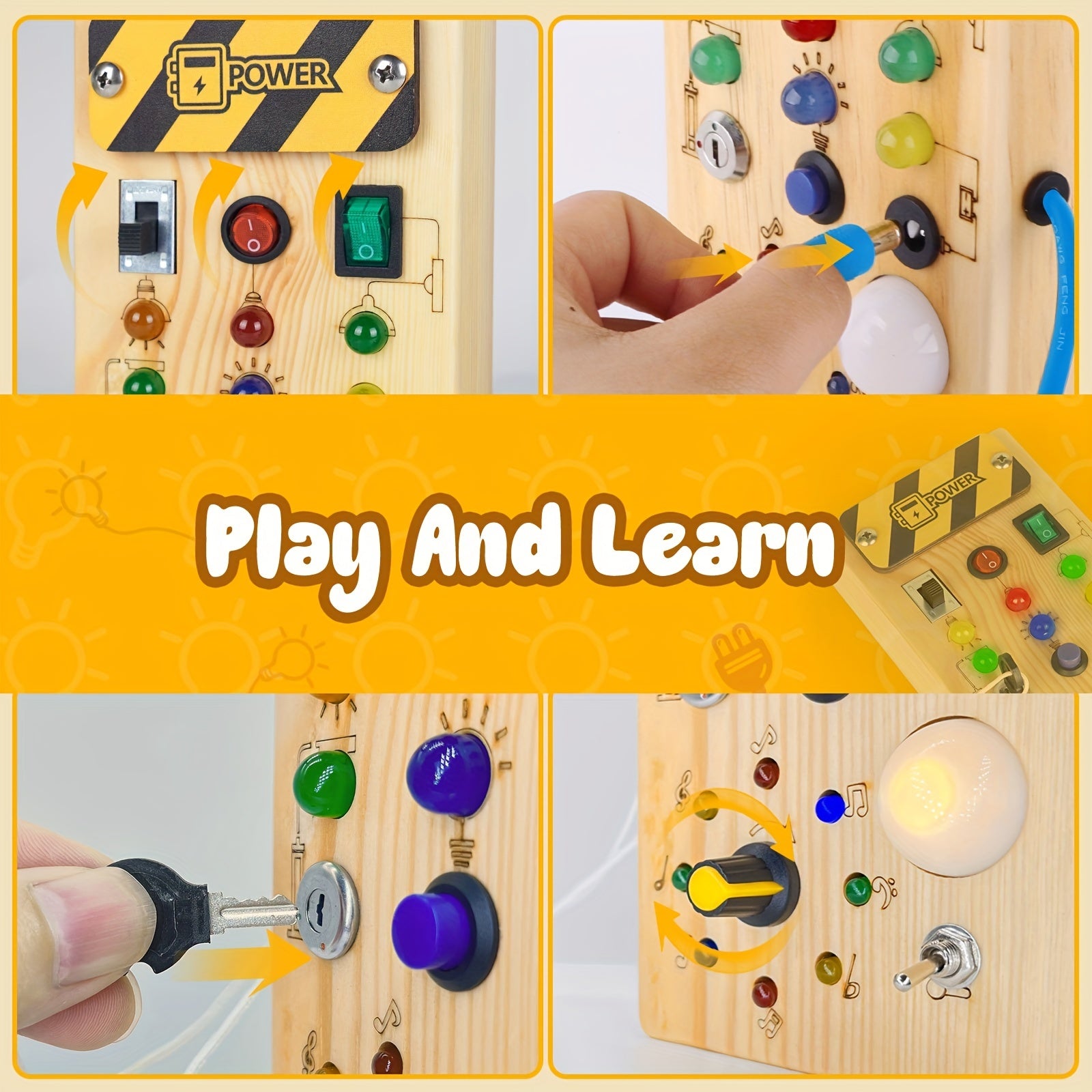 8 LED Light Switches Sensory Toy Montessori Busy Board For Toddlers 1+