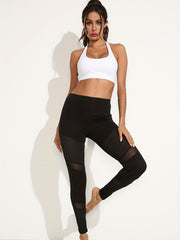 High Waist Yoga Leggings with Mesh Stitching