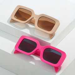 Square Frame Sunglasses Gradient Lens Wide Temple Glasses UV400