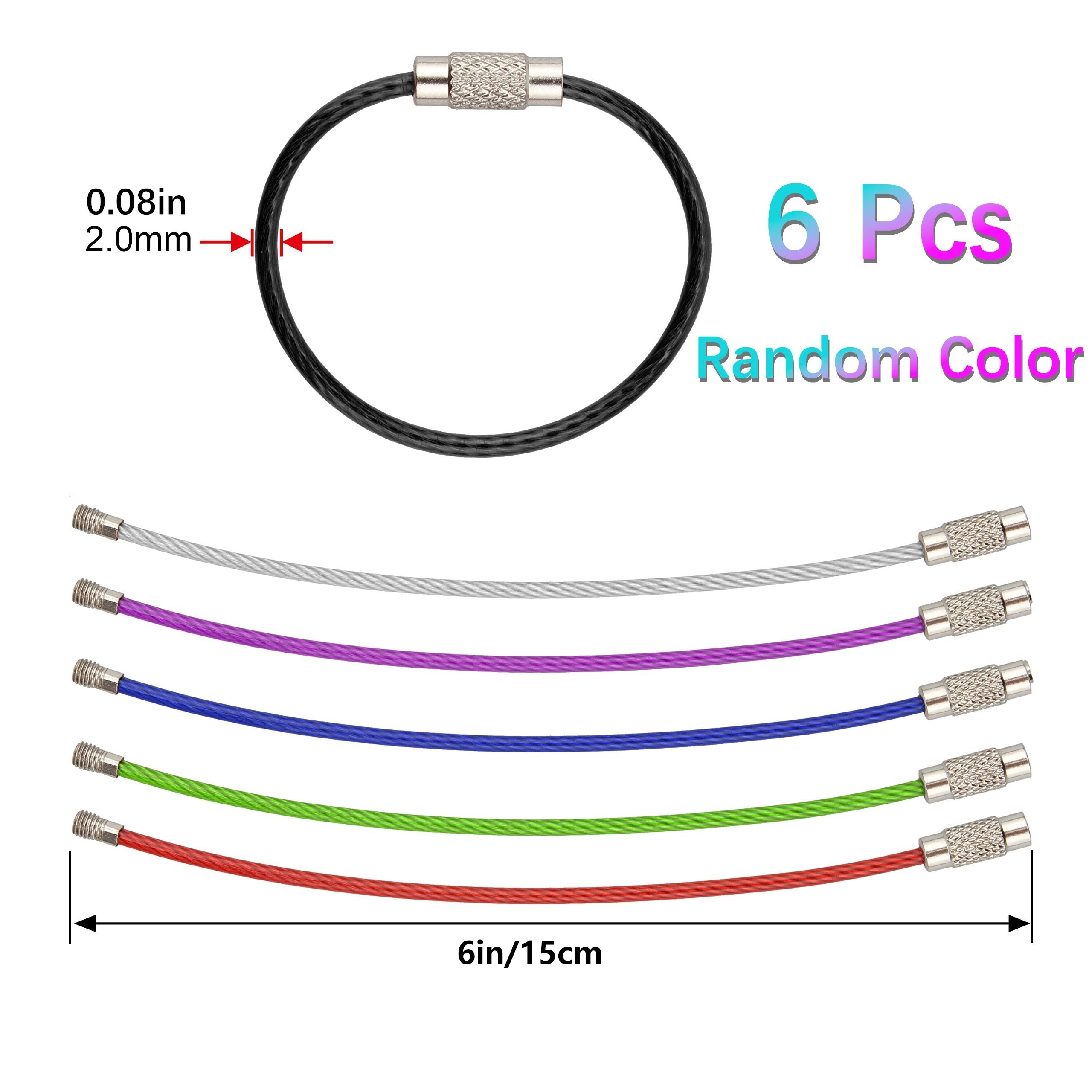 12pcs Stainless Steel Wire Key Chain Cable Metal Key Ring Loop Multicolor