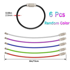 12pcs Stainless Steel Wire Key Chain Cable Metal Key Ring Loop Multicolor