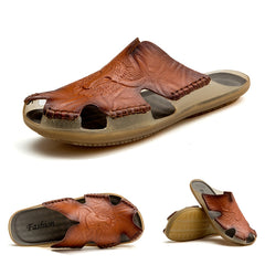 SENBURNY Men's Leather Closed Toe Slides Soft Slippers Anti-Skid Sandals