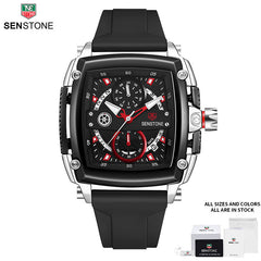 SENSTONE Square Sports Watch Stainless Steel Multifunction Chronograph