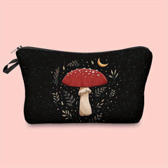 Small Moon Mushroom Print Makeup Bag for Women Waterproof Clutch Handbag