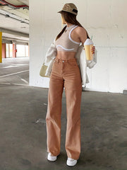 High Waist Straight Jeans Slash Pockets High Rise Wide Leg Denim Pants