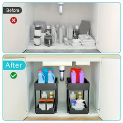 2 Tier Sliding Cabinet Basket Organizer - Under Sink Storage