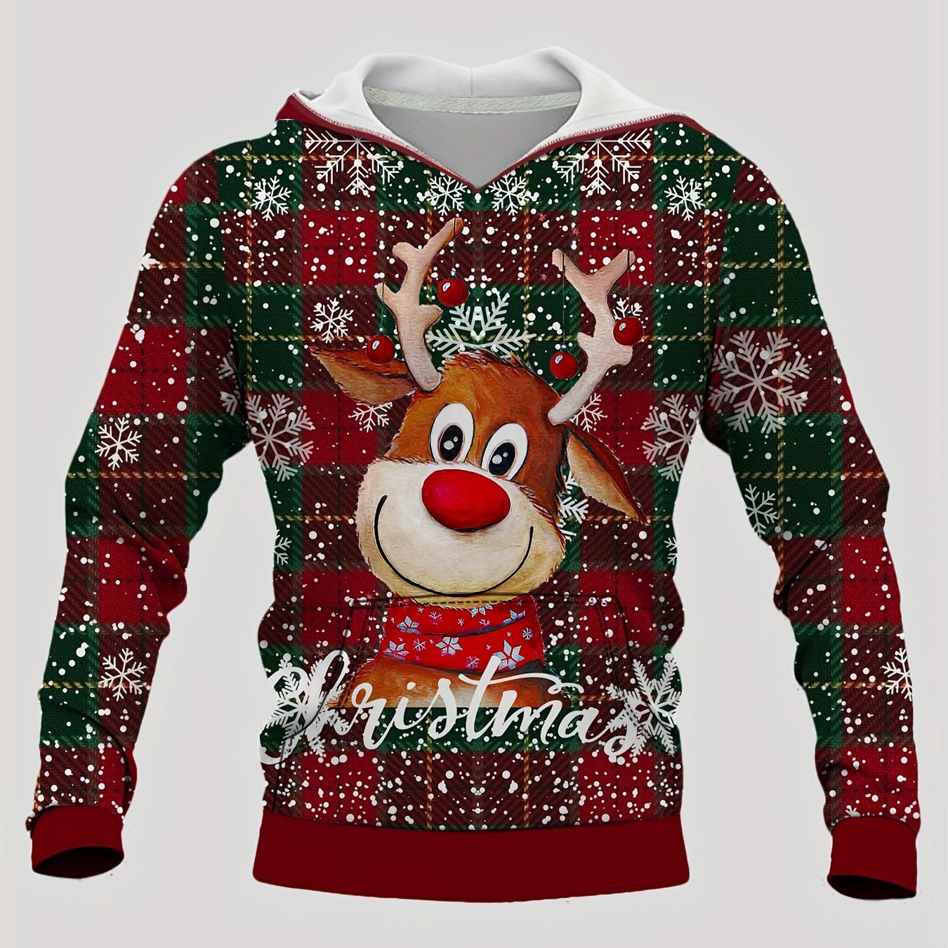 Christmas Deer Print Hoodies For Men Graphic Hoodie With Kangaroo Pocket