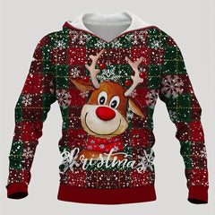 Christmas Deer Print Hoodies For Men Graphic Hoodie With Kangaroo Pocket