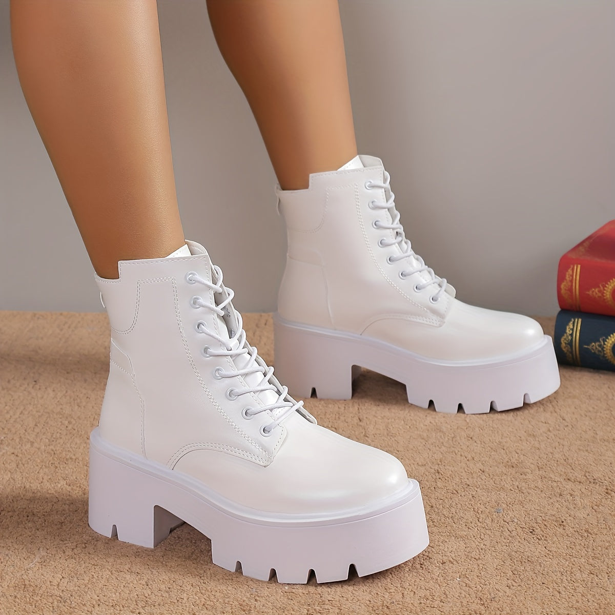 Women's Chunky Heel Platform Combat Boots