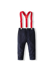 Boys Gentleman Outfits Long Sleeve Slim Fit Bowtie Shirt&Suspender Pants