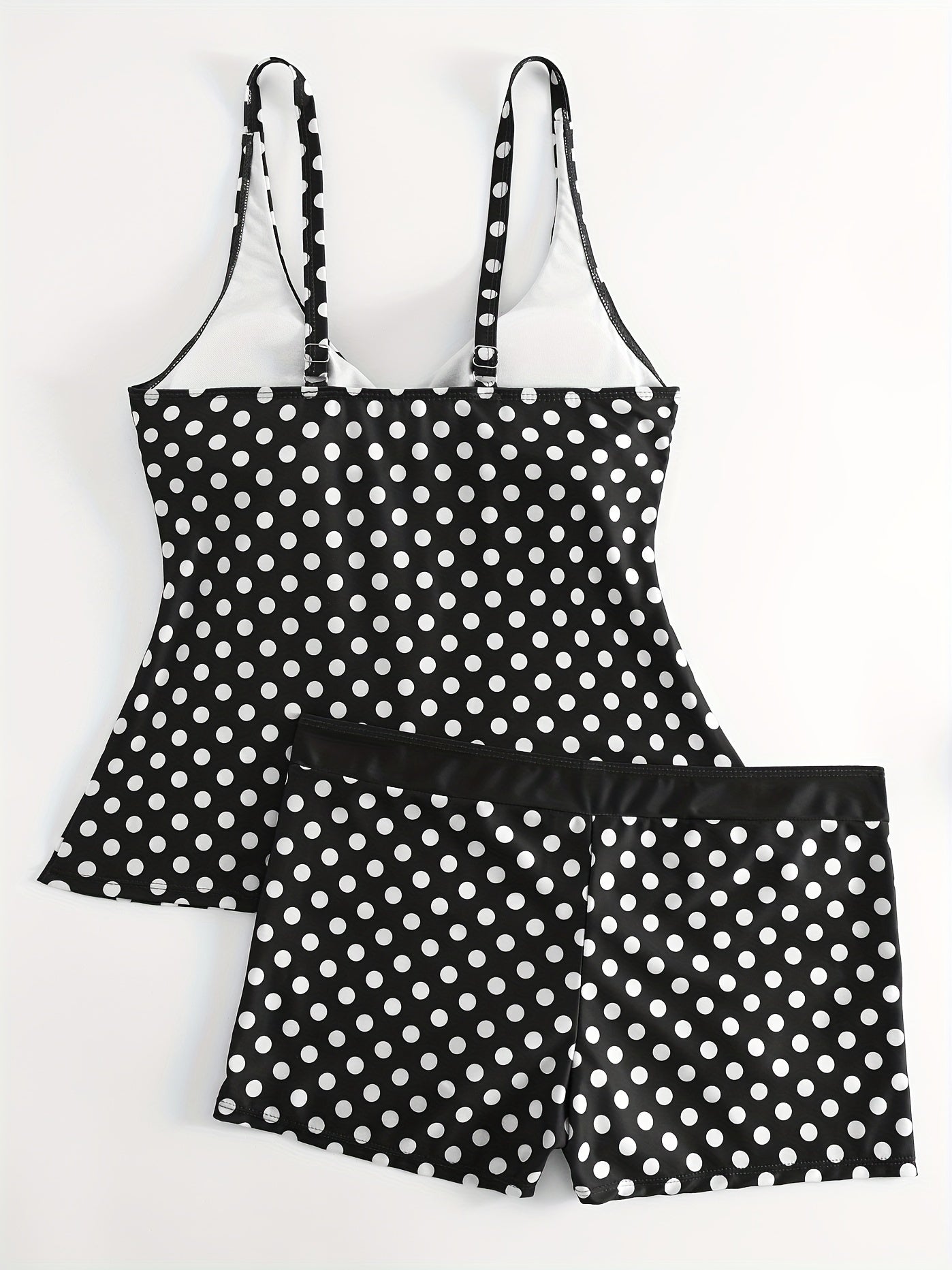 Polka Dot Two Piece Swimsuit V Neck Boxer Short Bottom Bathing Suit