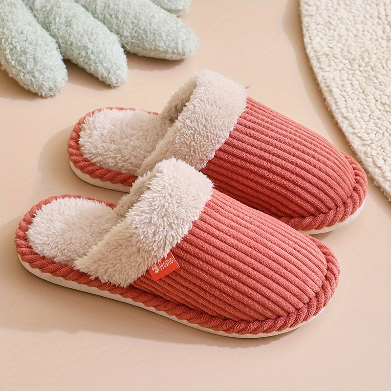 Women's Corduroy Plush Slippers Warm Closed Toe Fuzzy Indoor Shoes