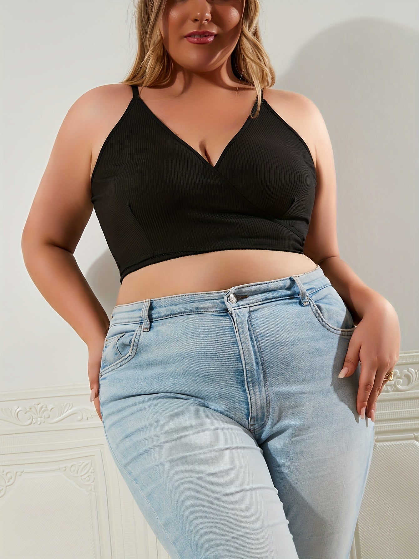 Bra Women's Plus Ribbed Wrap V Neck Bralette