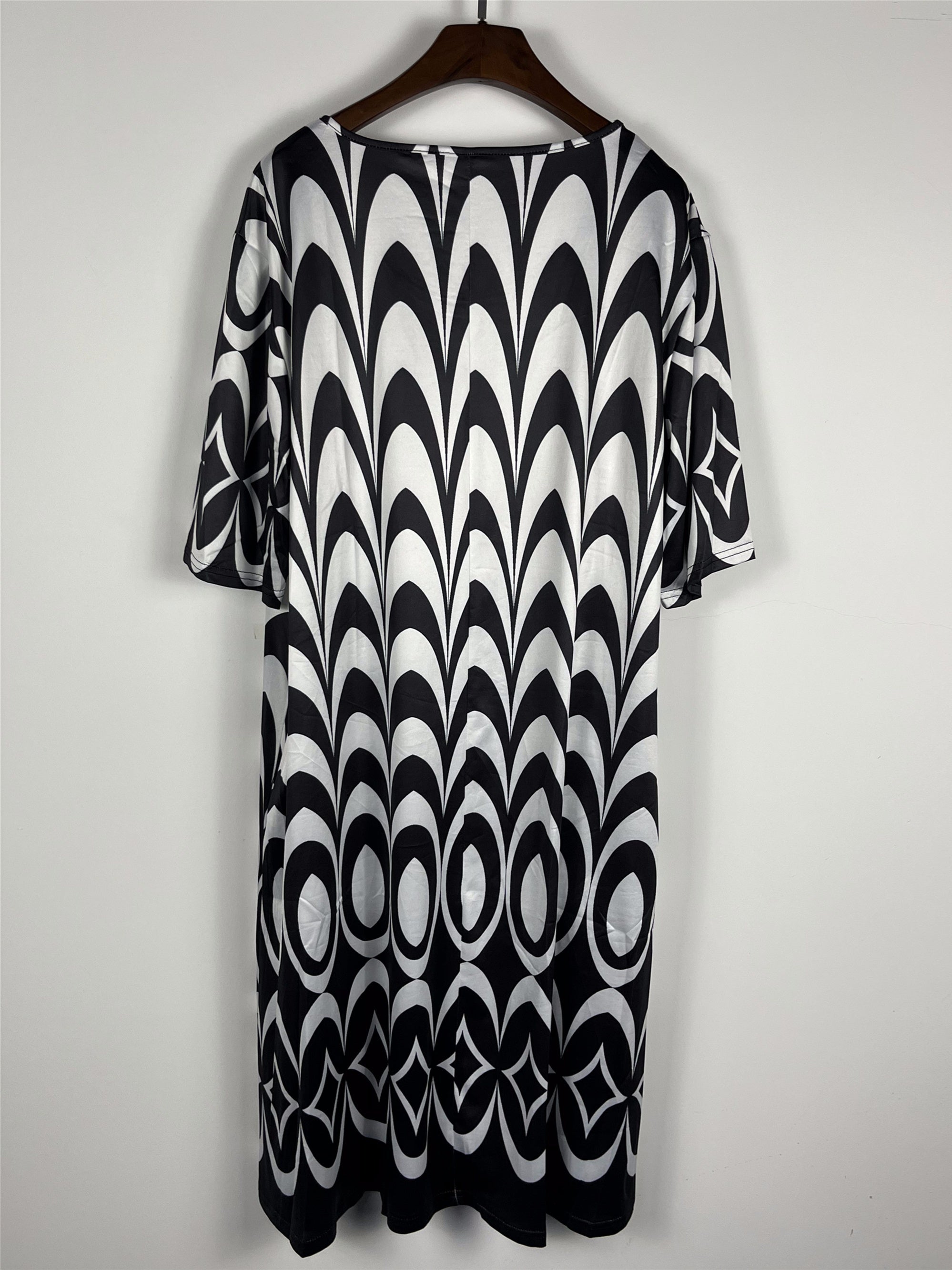 Colorblock Geometric Print Short Sleeve Dress