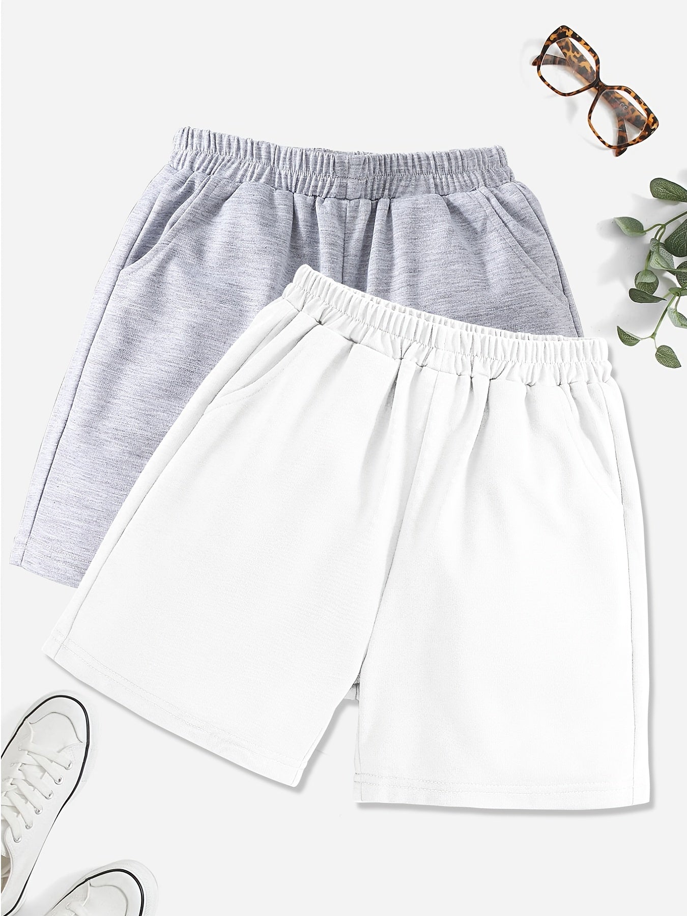2pcs Girls' Casual Shorts Set Sports Leisure Sweat Shorts Outer Wear