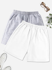 2pcs Girls' Casual Shorts Set Sports Leisure Sweat Shorts Outer Wear