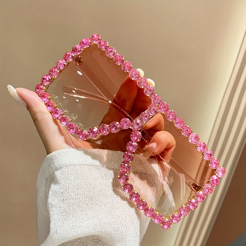 Oversized Square Sunglasses Rhinestone Shield Glasses UV400