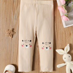 Baby Girl Leopard Printed Ribbed Casual Trousers