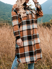 Plaid Shacket Split Lapel Jacket Button Down With Pockets Outerwear