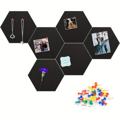 6pcs Gray Hexagon Cork Board Strips with Pushpins Self Adhesive